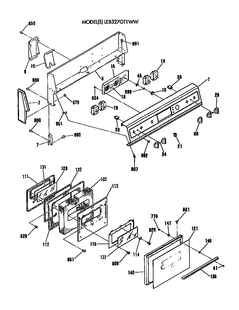 GE LEB327GT1WW door/controls diagram