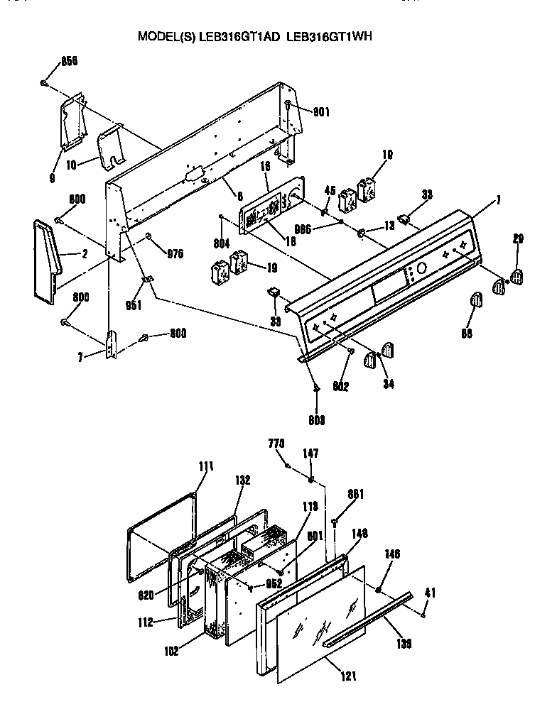 GE LEB316GT1AD door/controls diagram