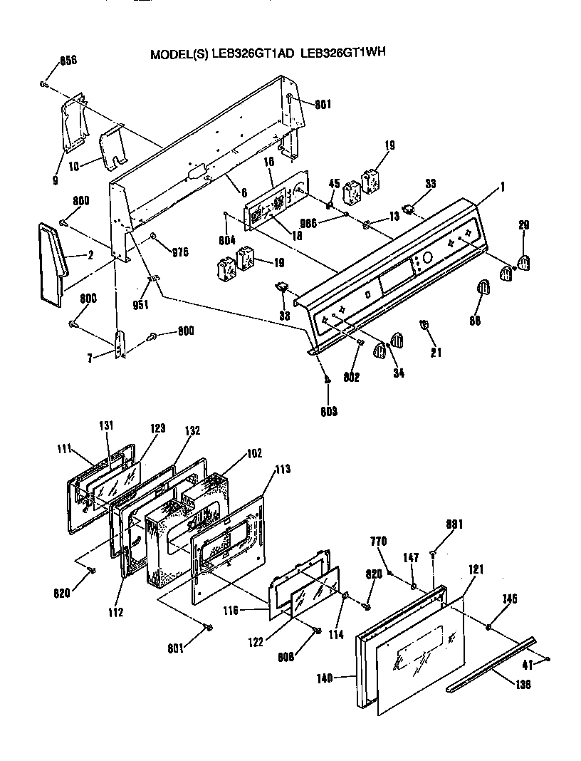GE LEB326GT1AD door/controls diagram
