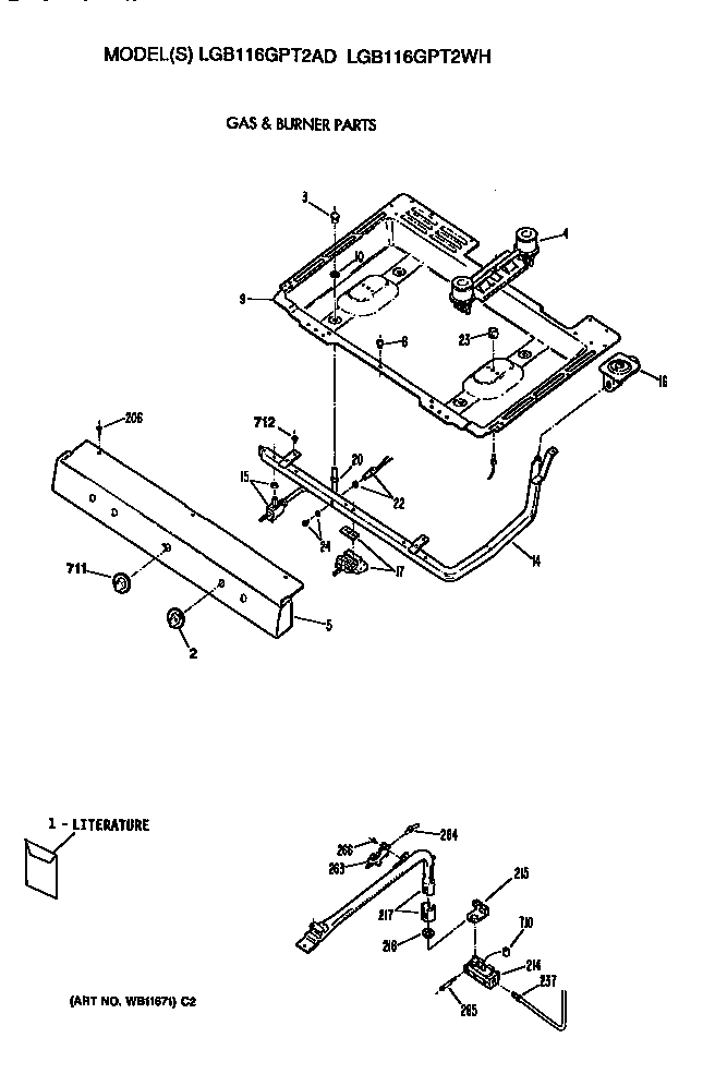 GE LGB116GPT2WH burner assembly diagram