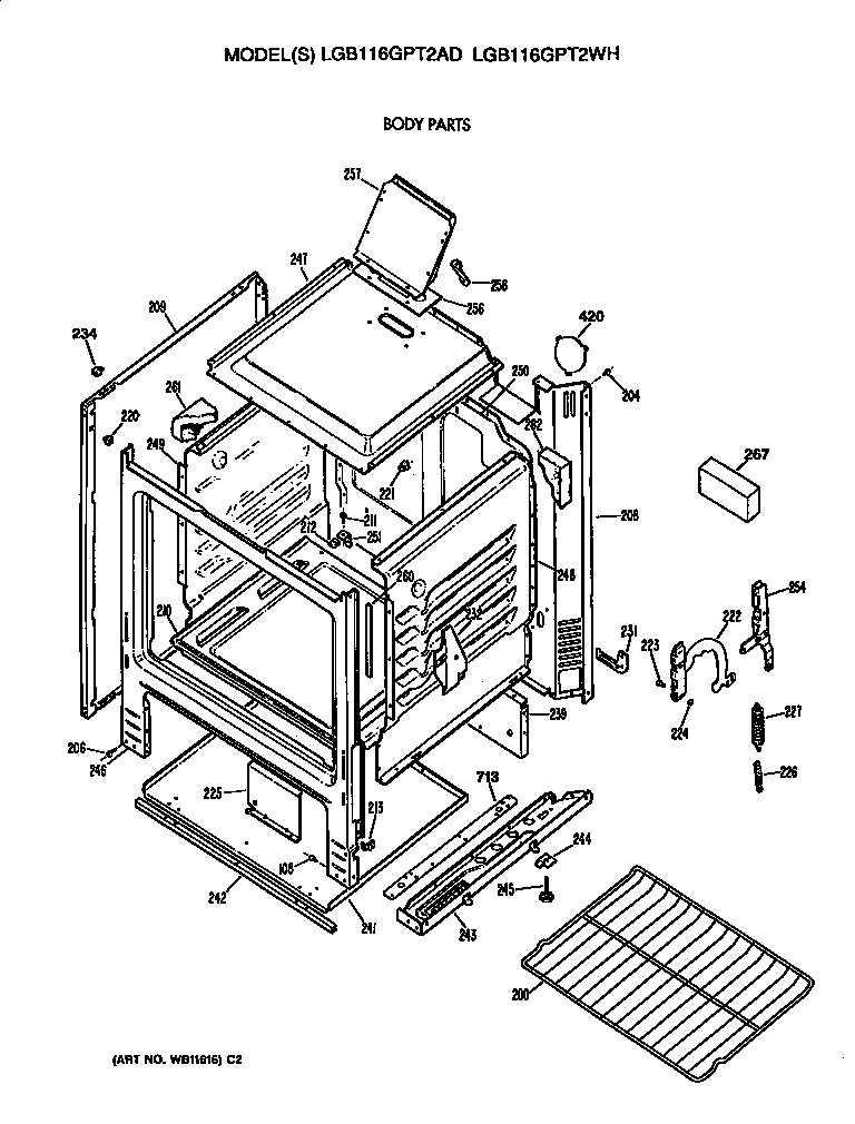 GE LGB116GPT2WH oven cabinet diagram
