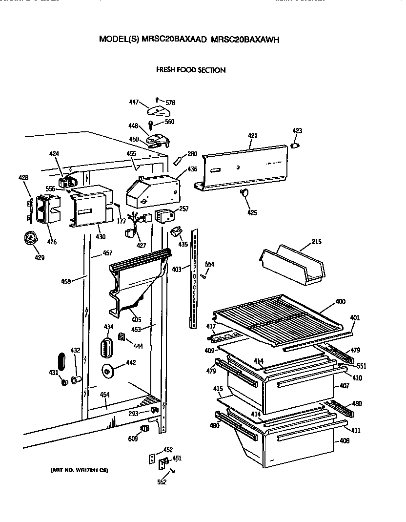 GE MRSC20BAXAWH refrigerator shelves diagram