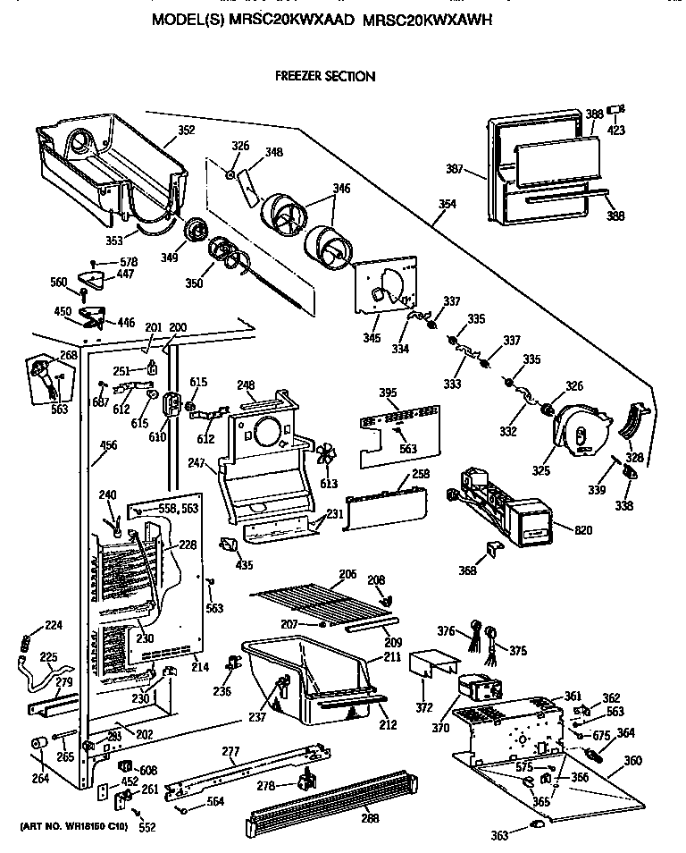 GE MRSC20KWXAAD freezer shelves diagram