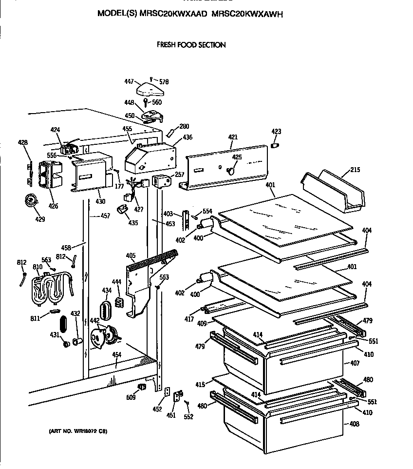 GE MRSC20KWXAAD refrigerator shelves diagram