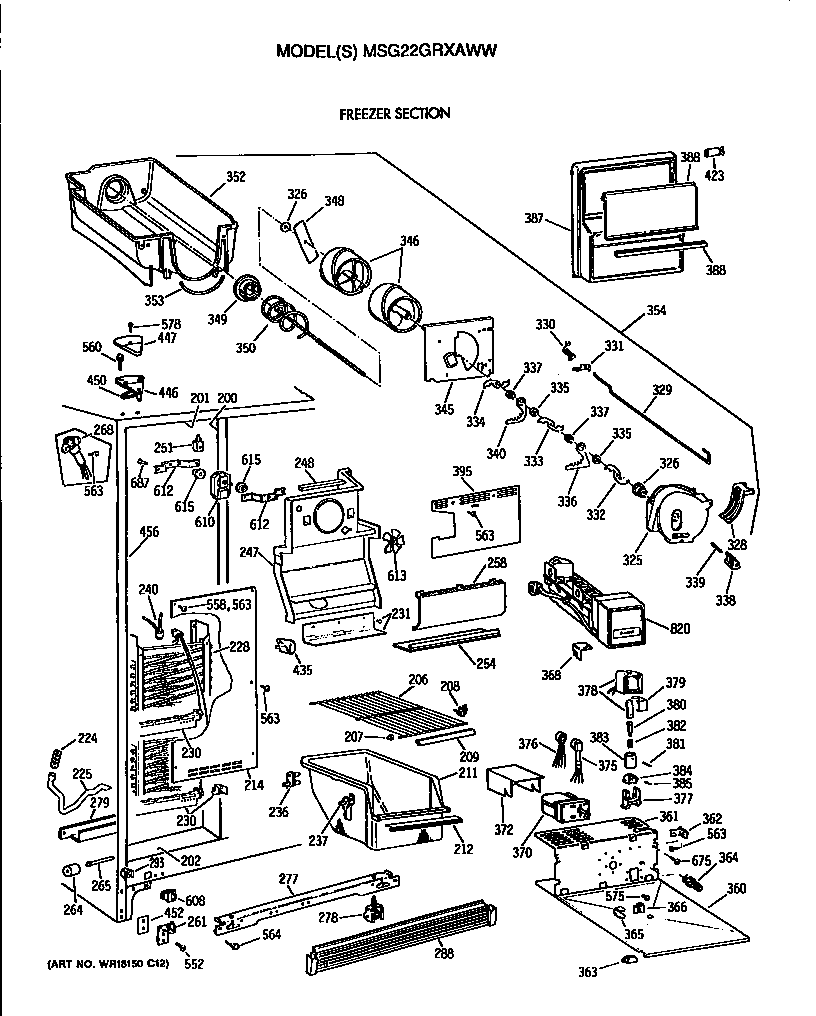 GE MSG22GRXAWW freezer section diagram