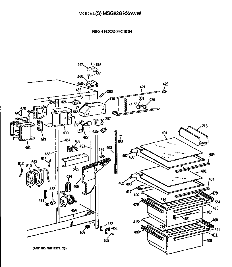 GE MSG22GRXAWW fresh food section diagram
