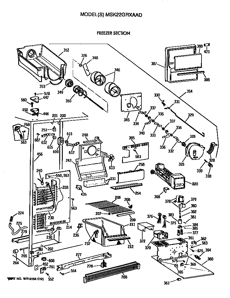 GE MSK22GRXAAD freezer section diagram