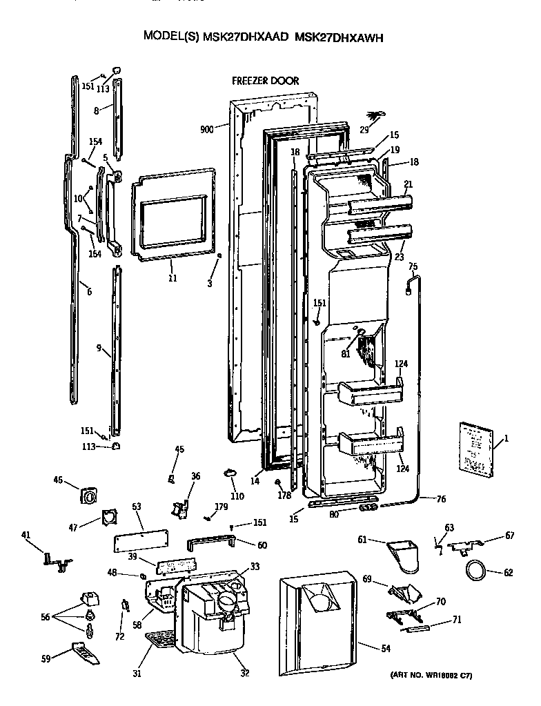 GE MSK27DHXAWH freezer door diagram