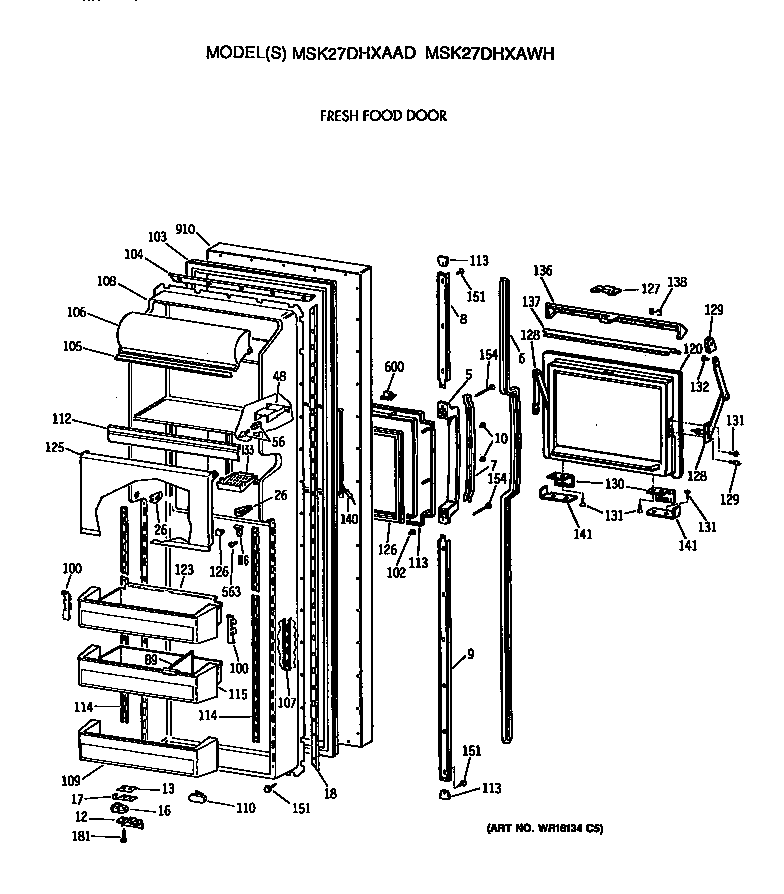 GE MSK27DHXAWH fresh food door diagram