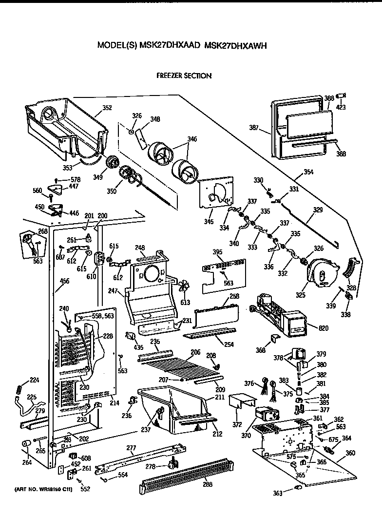 GE MSK27DHXAWH freezer section diagram