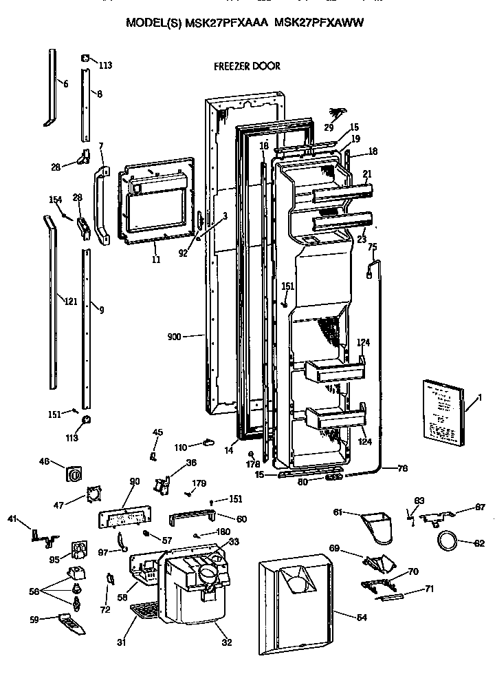 GE MSK27PFXAAA freezer door diagram