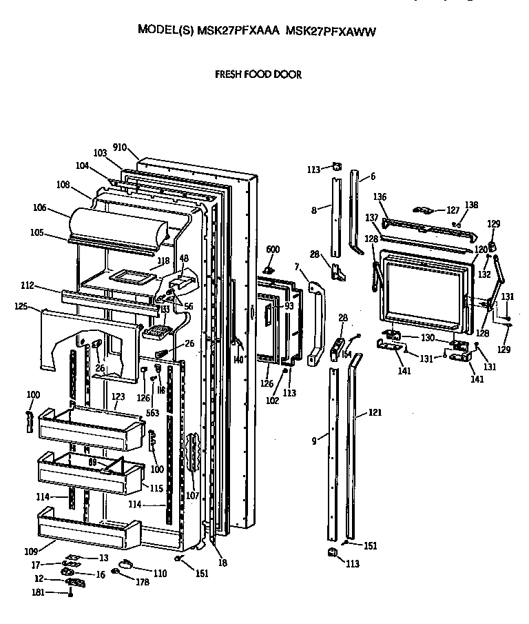 GE MSK27PFXAAA fresh food door diagram