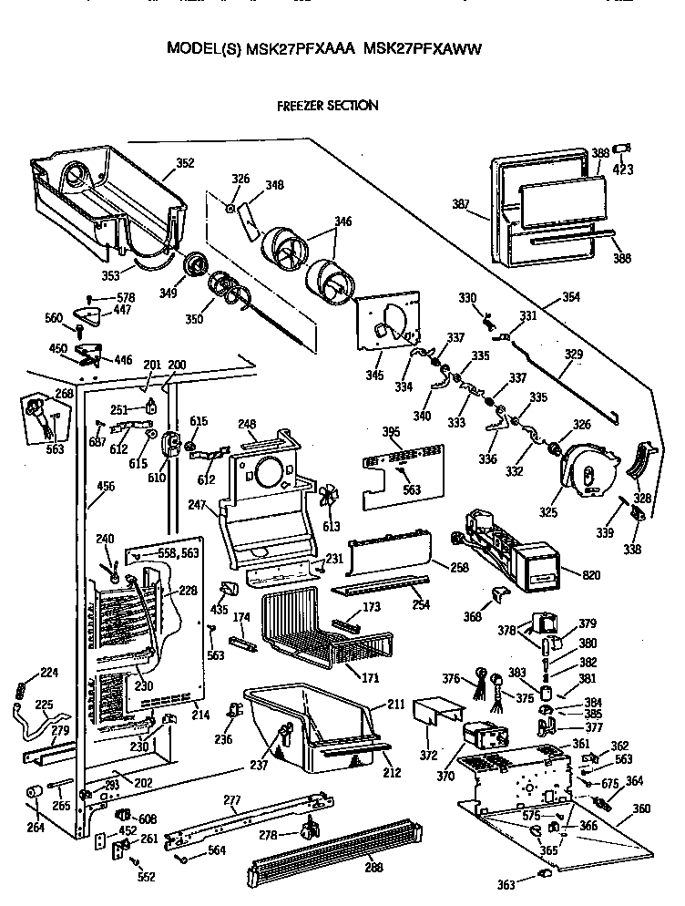 GE MSK27PFXAAA freezer section diagram