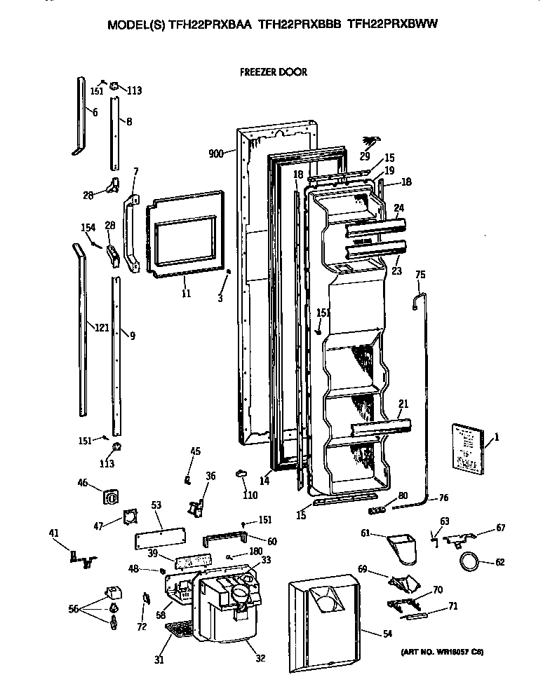 GE TFH22PRXBWW freezer door diagram