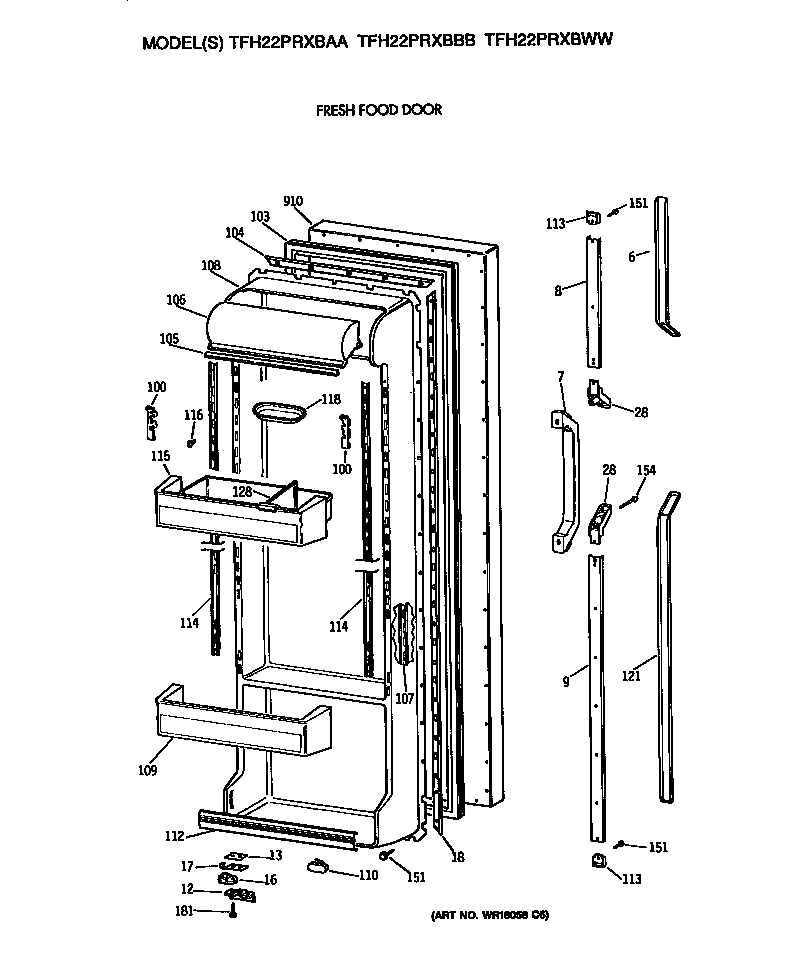 GE TFH22PRXBWW fresh food door diagram