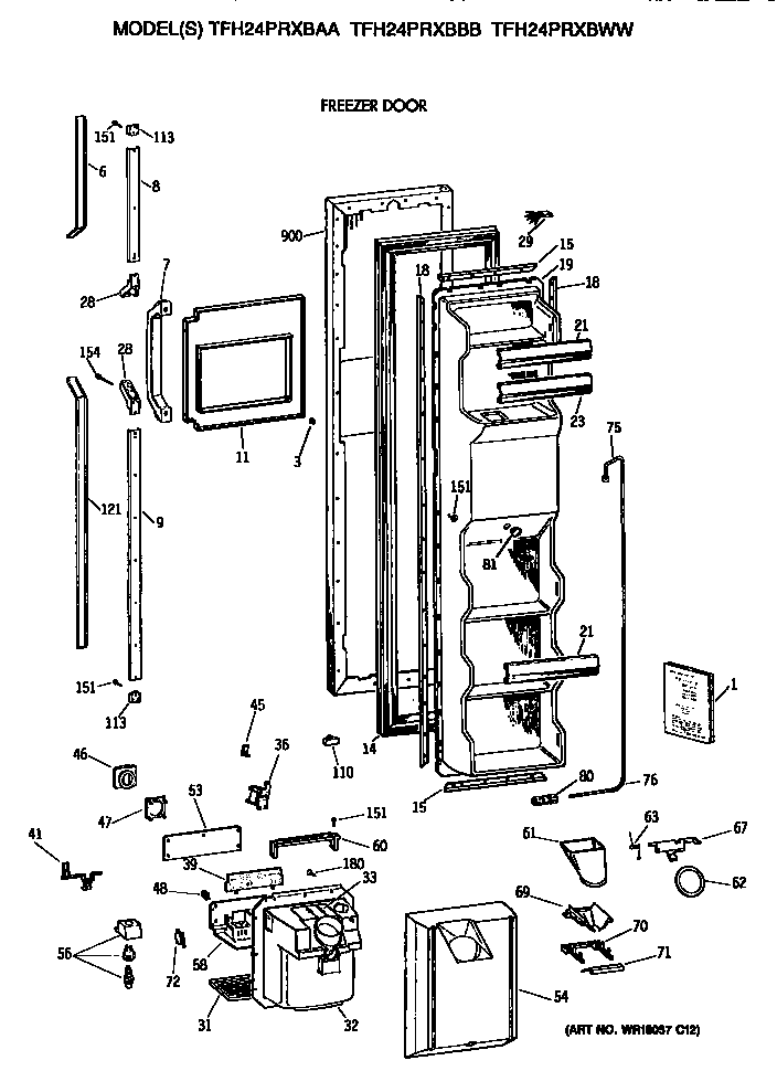 GE TFH24PRXBBB freezer door diagram