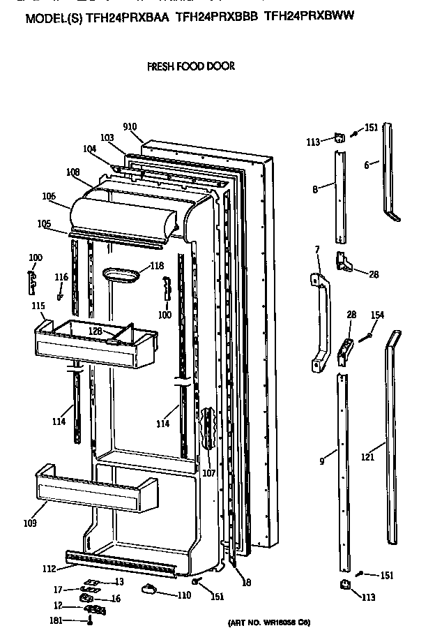 GE TFH24PRXBBB fresh food door diagram