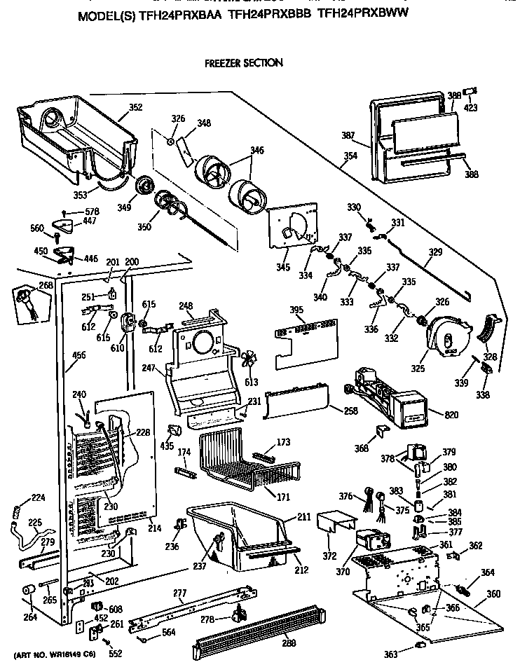GE TFH24PRXBBB freezer section diagram