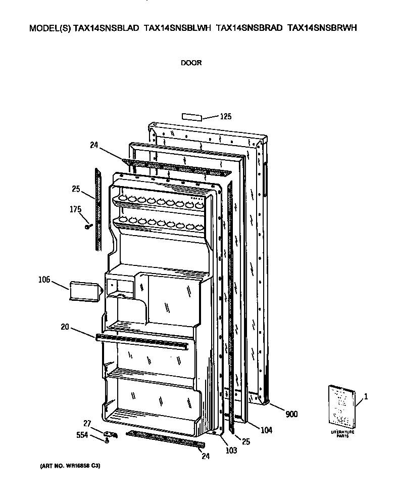 GE TAX14SNSBLWH fresh food door diagram