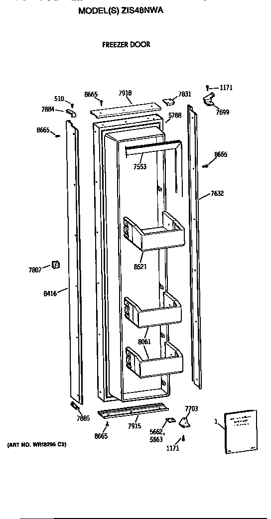 GE ZIS48NWA freezer door diagram