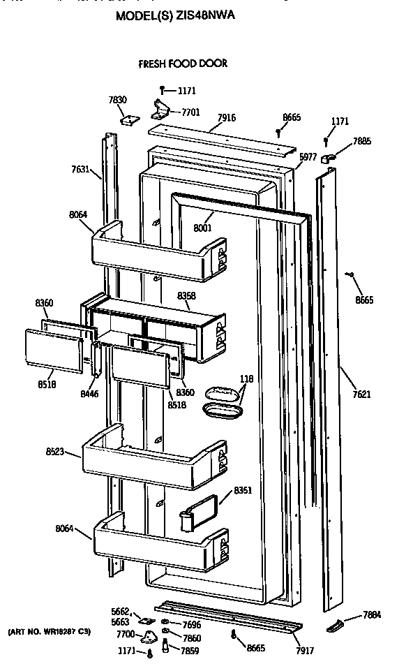 GE ZIS48NWA refrigerator door diagram