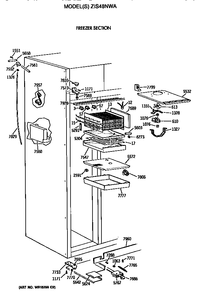 GE ZIS48NWA freezer section diagram