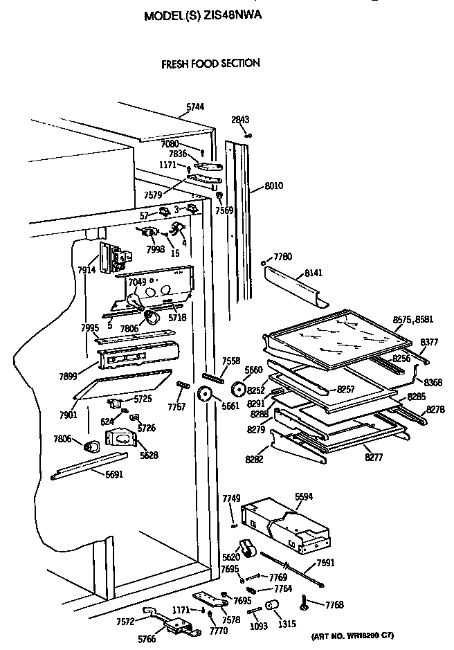 GE ZIS48NWA refrigerator section diagram