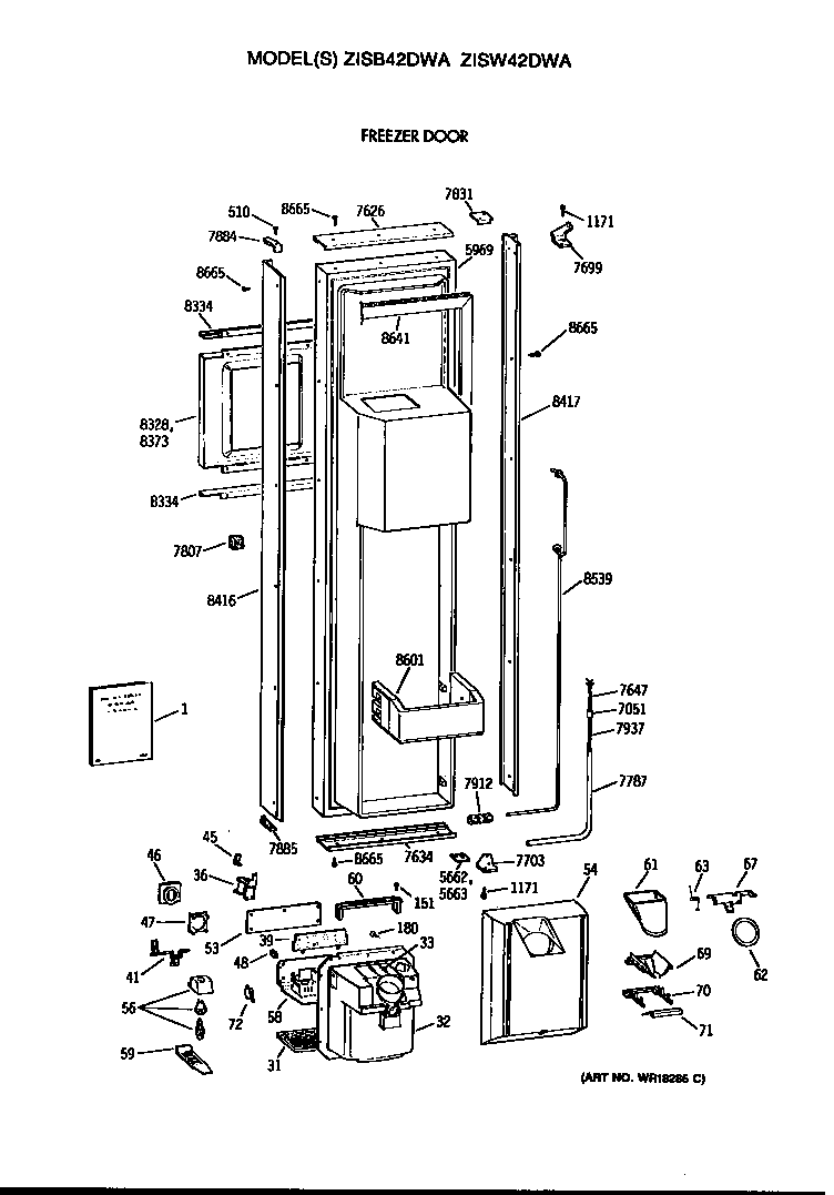 GE ZISW42DWA freezer door diagram