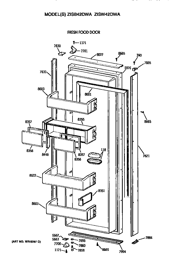 GE ZISW42DWA refrigerator door diagram
