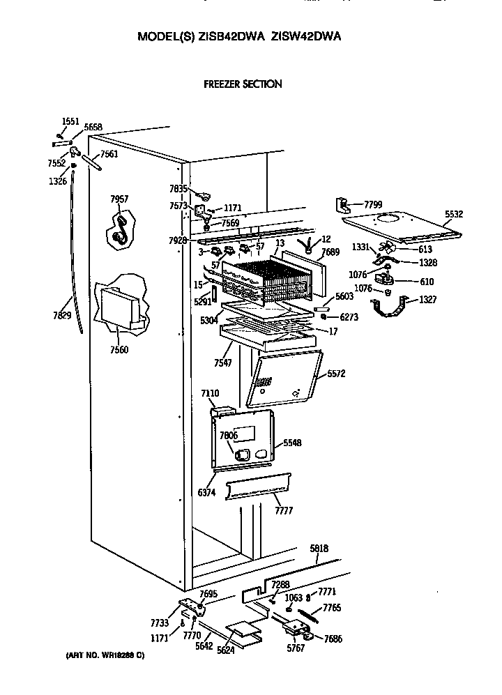 GE ZISW42DWA freezer section diagram