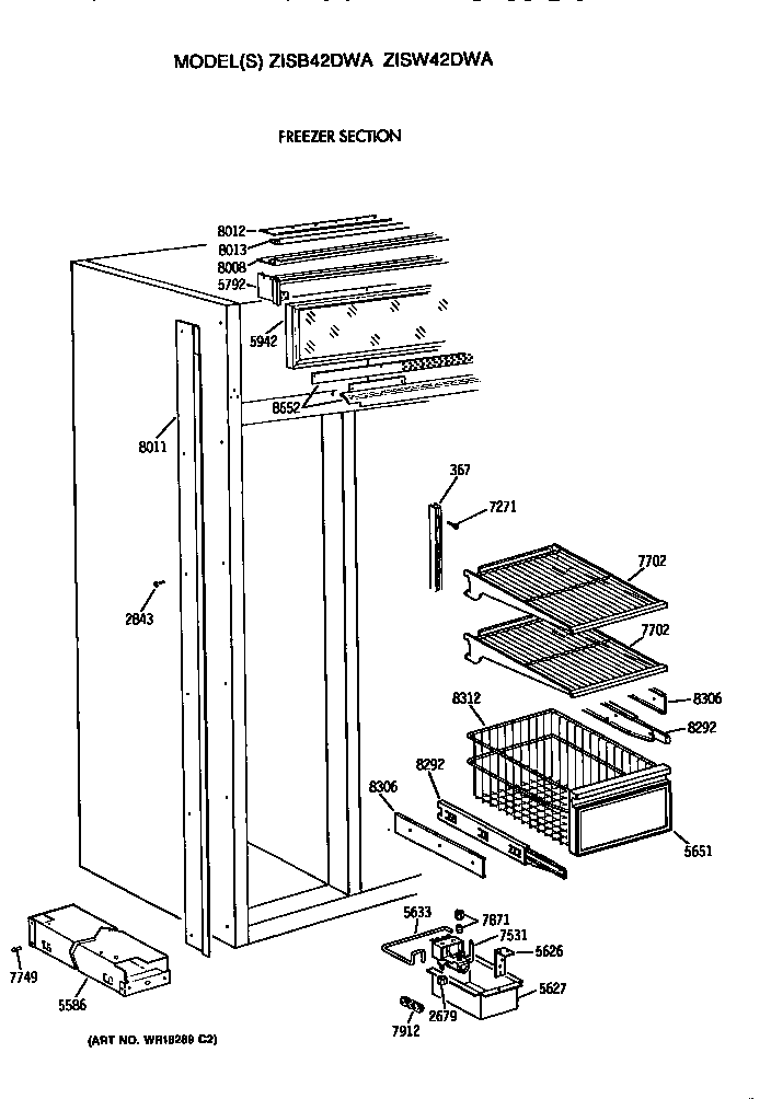 GE ZISW42DWA freezer shelves diagram