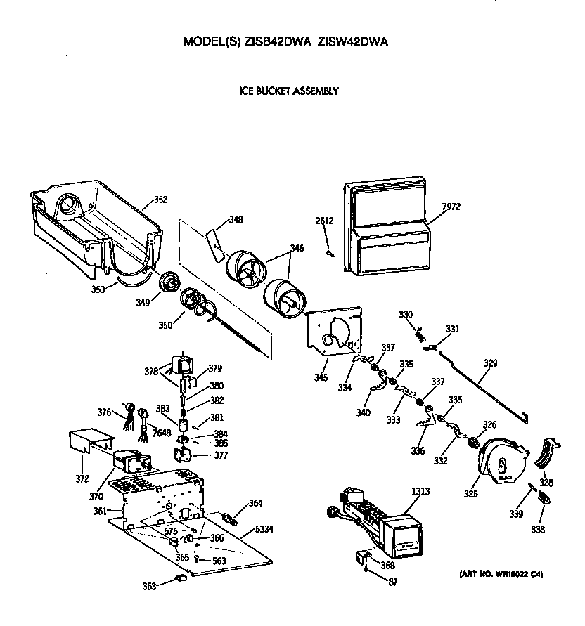 GE ZISW42DWA ice bucket assemby diagram
