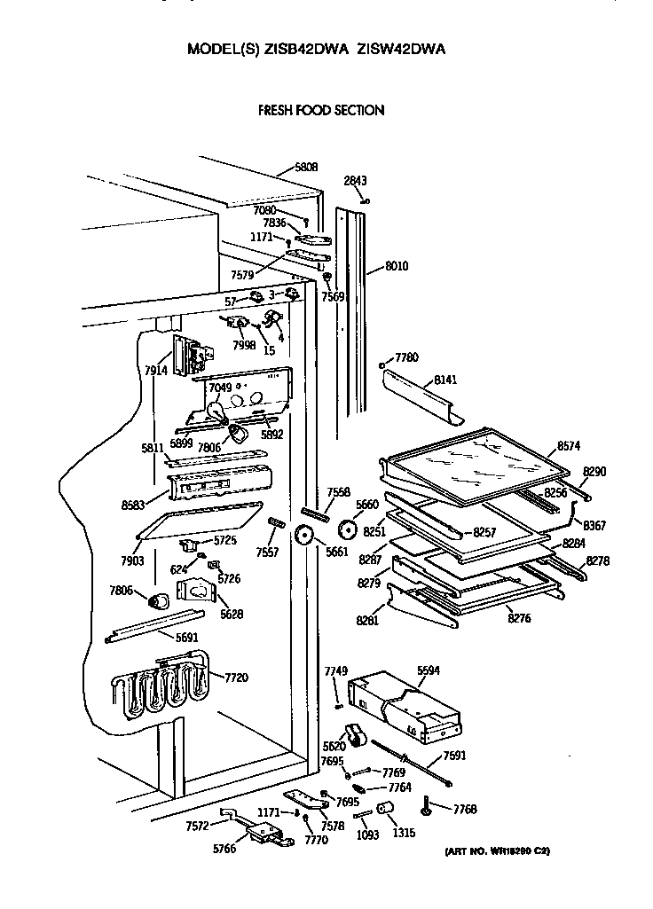 GE ZISW42DWA refrigerator section diagram