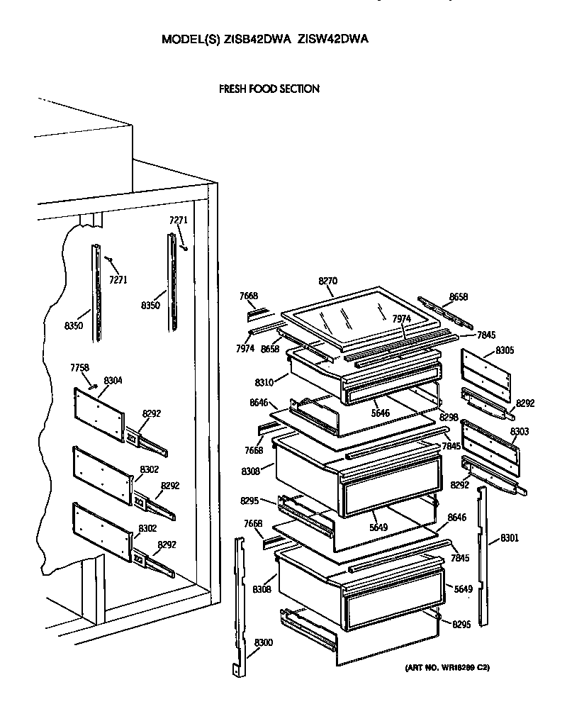 GE ZISW42DWA refrigeator shelves diagram