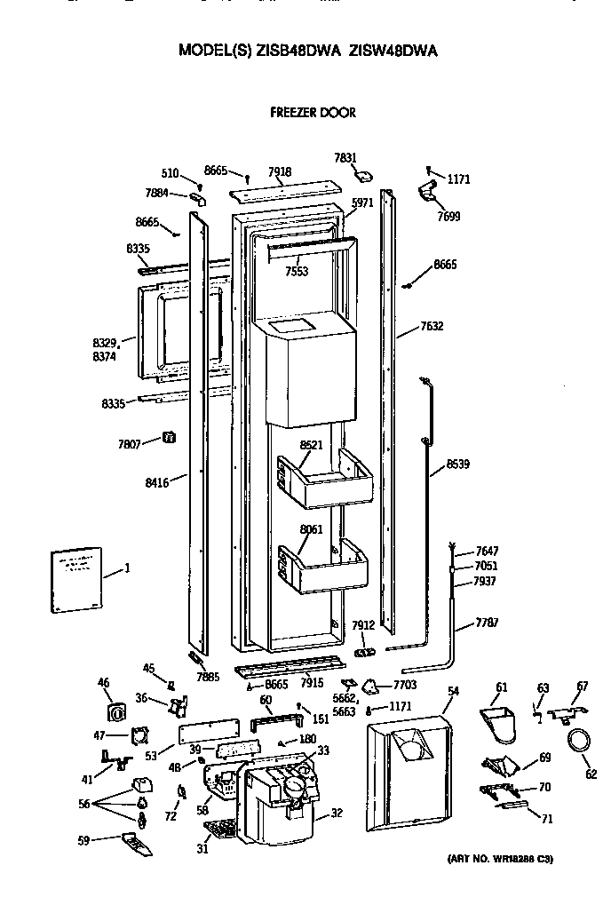 GE ZISW48DWA freezer door diagram