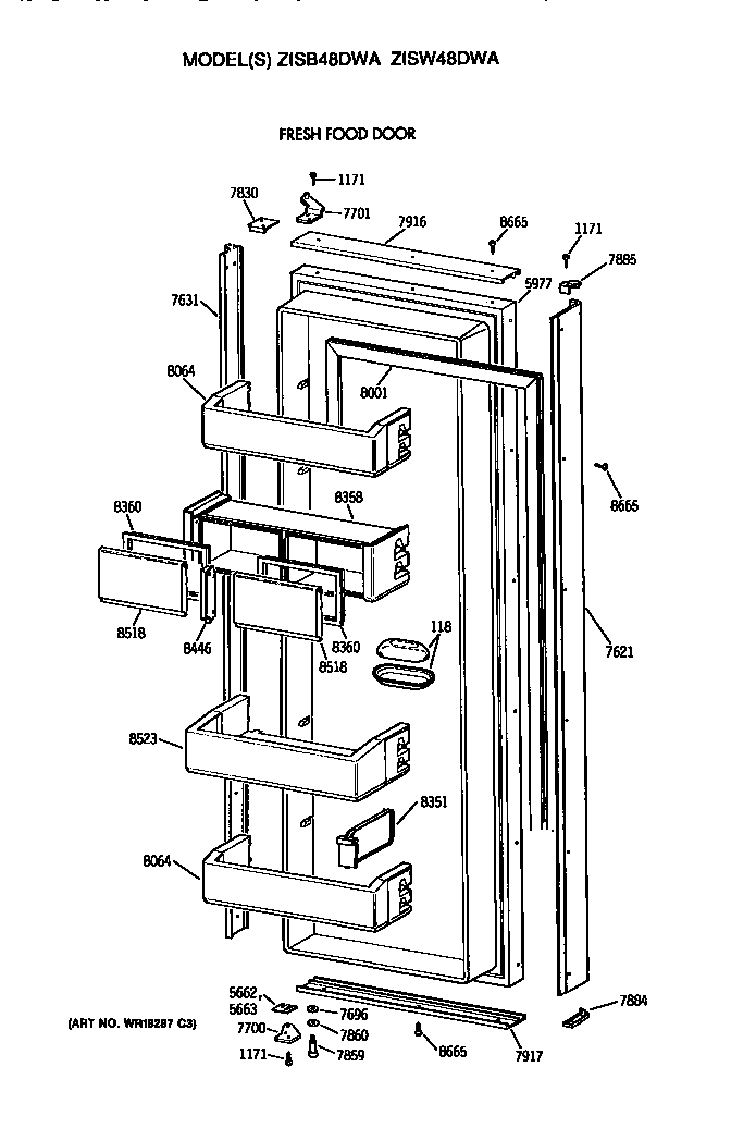 GE ZISW48DWA refrigerator door diagram