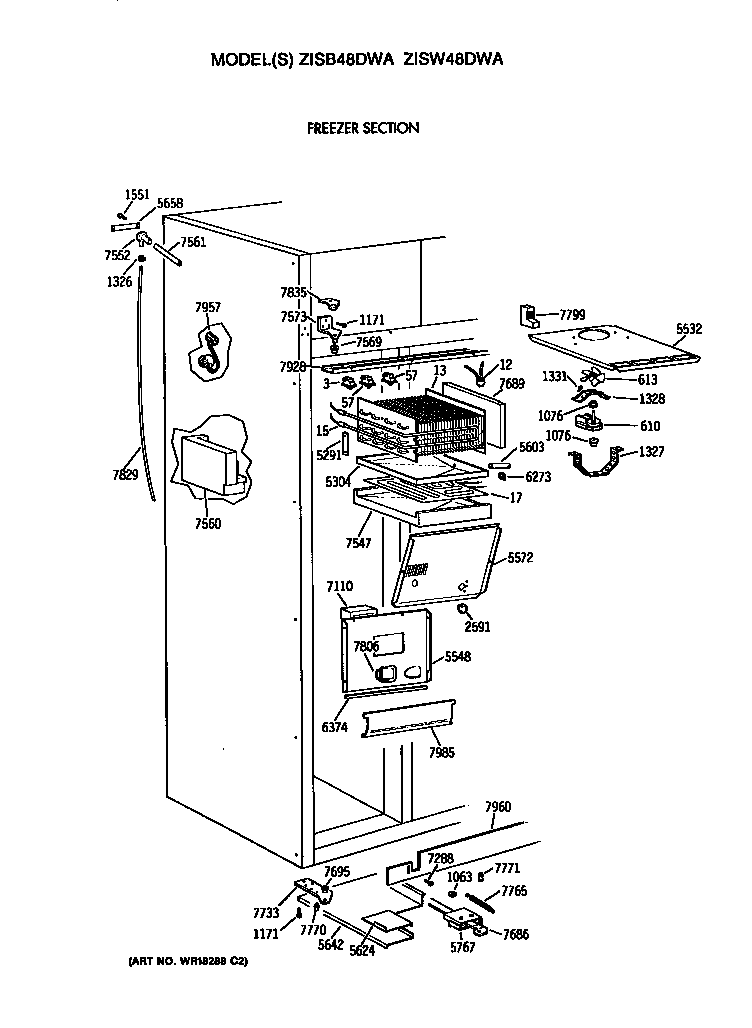 GE ZISW48DWA freezer section diagram
