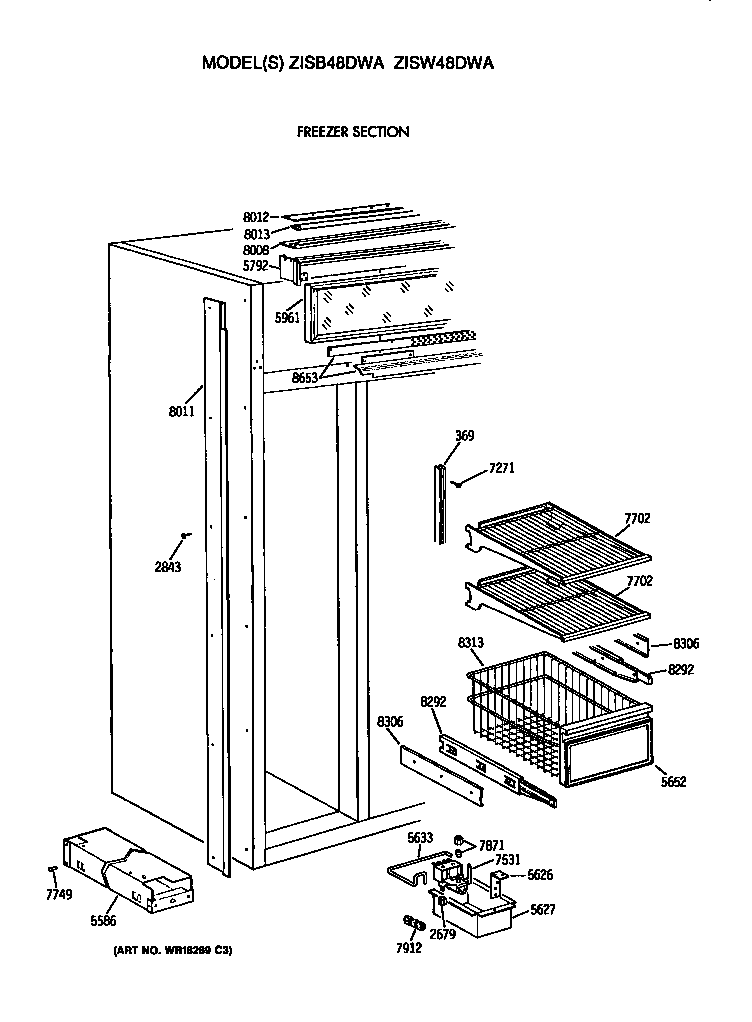 GE ZISW48DWA freezer shelves diagram