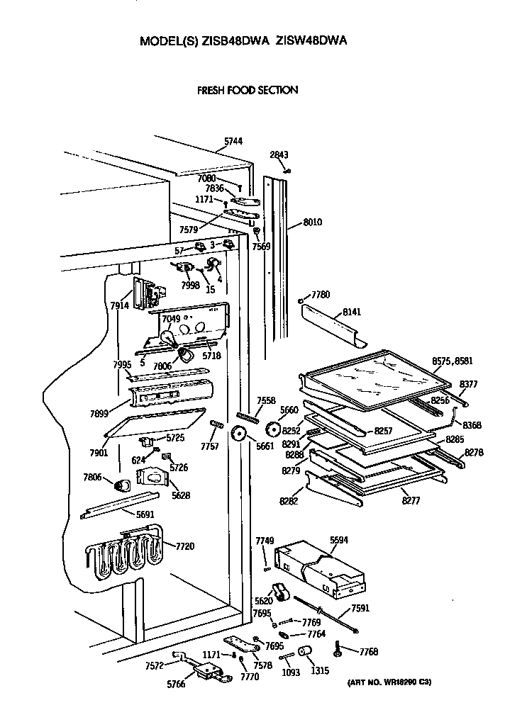 GE ZISW48DWA refrigerator section diagram