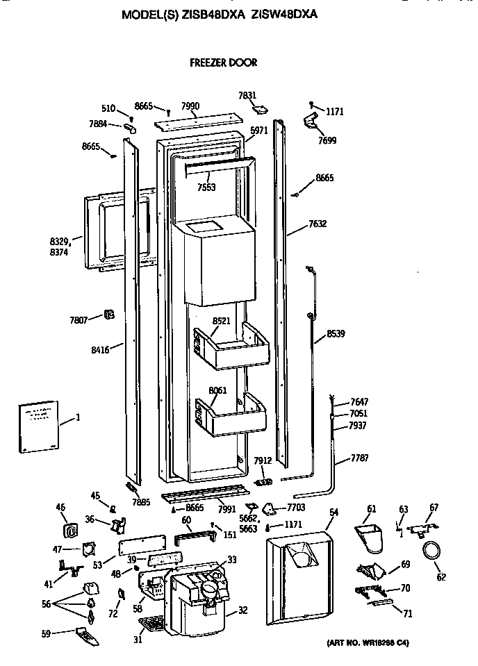 GE ZISB48DXA freezer door diagram