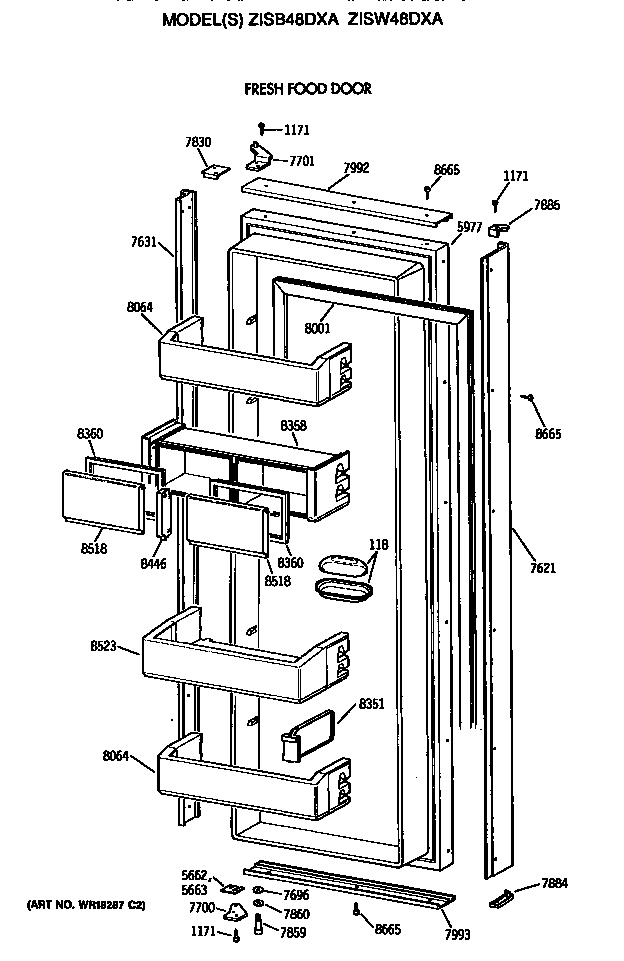 GE ZISB48DXA refrigerator door diagram