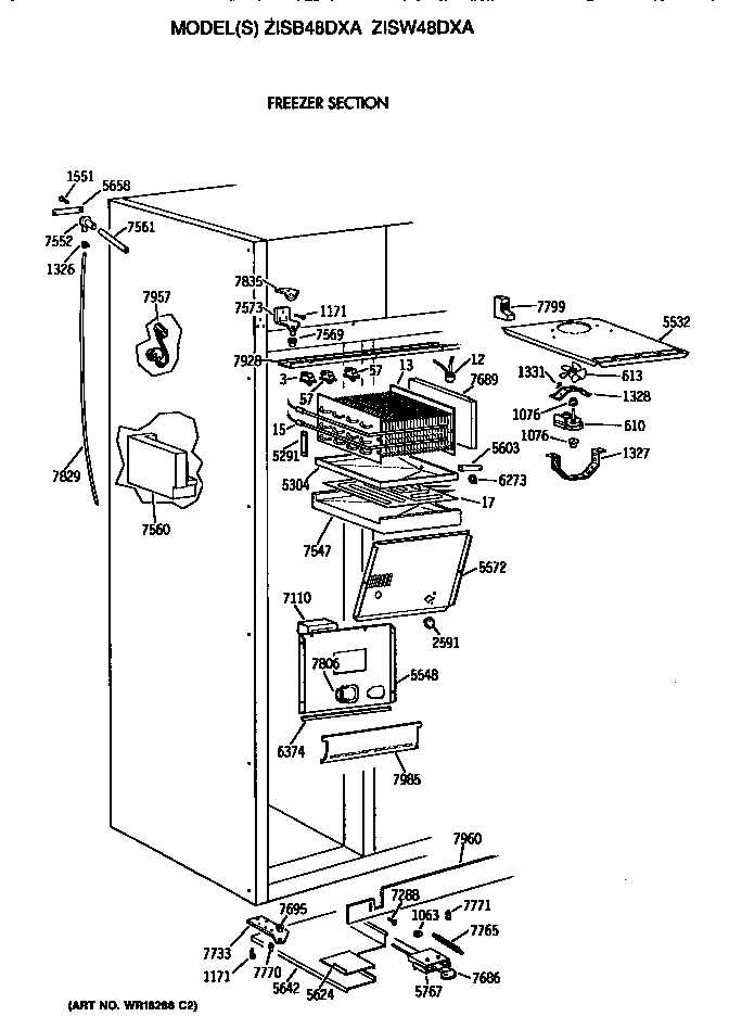 GE ZISB48DXA freezer section diagram