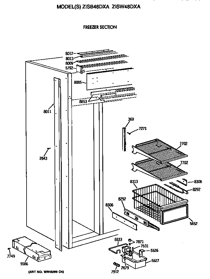 GE ZISB48DXA freezer shelves diagram