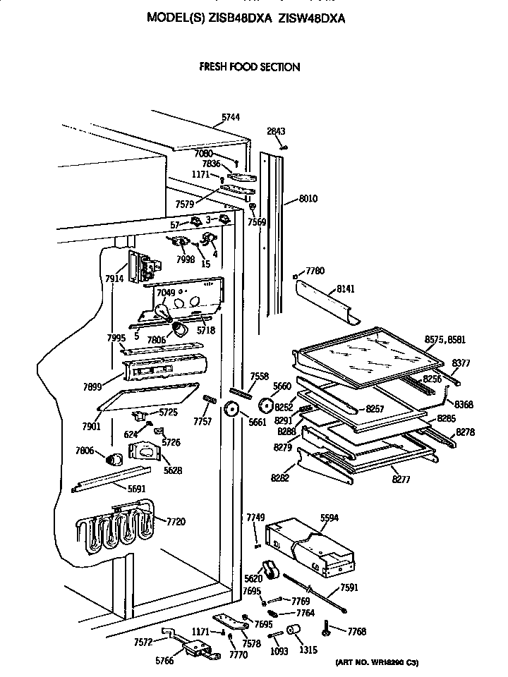 GE ZISB48DXA refrigerator section diagram