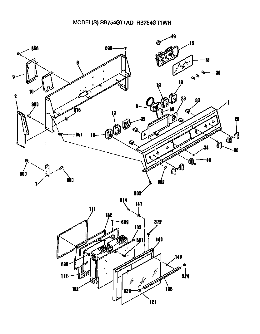 Hotpoint RB754GT1WH door/controls diagram