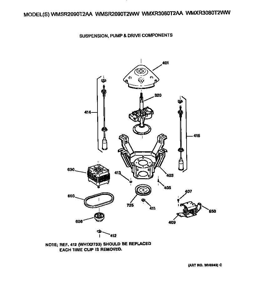 GE WMXR3080T2AA suspension, pump and drive diagram