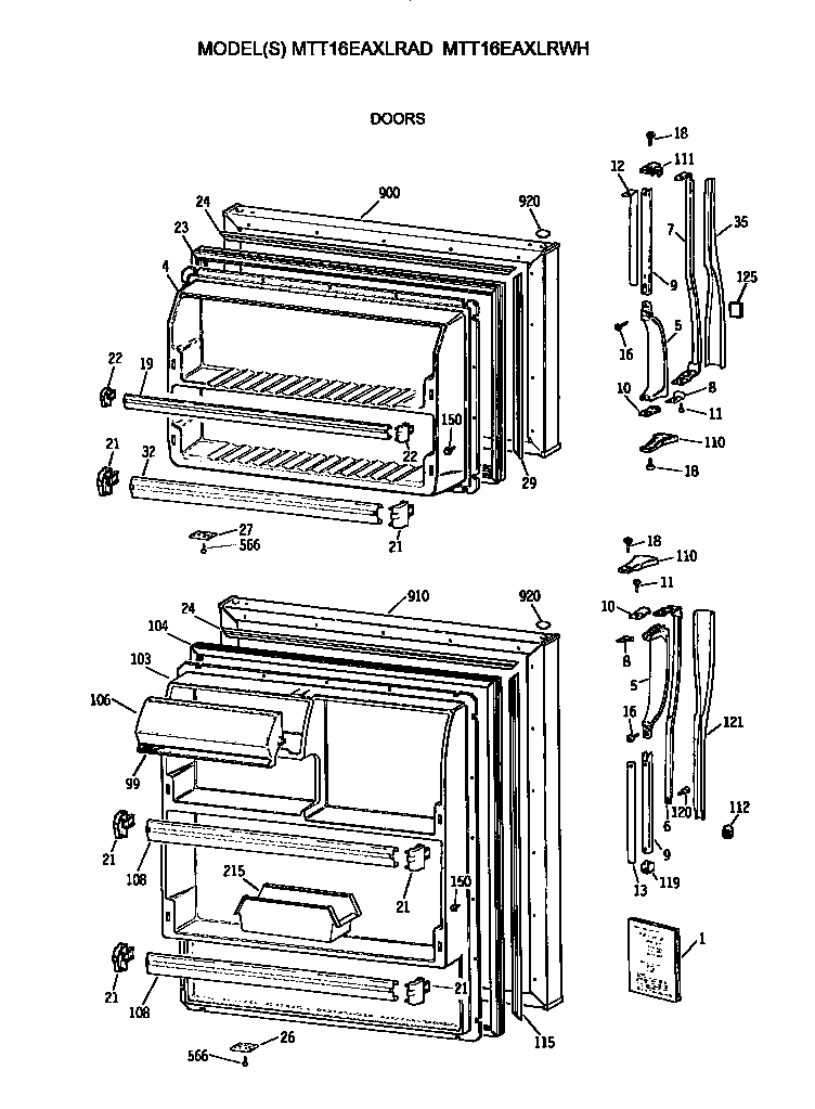 GE MTT16EAXLRWH doors diagram