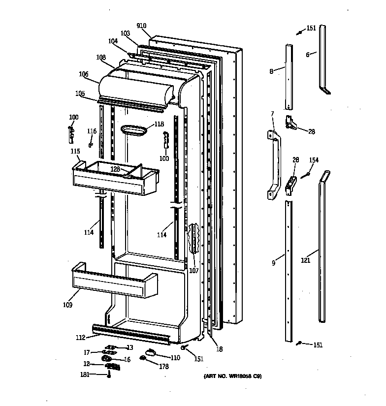 GE TFG25PRYABB fresh food door diagram