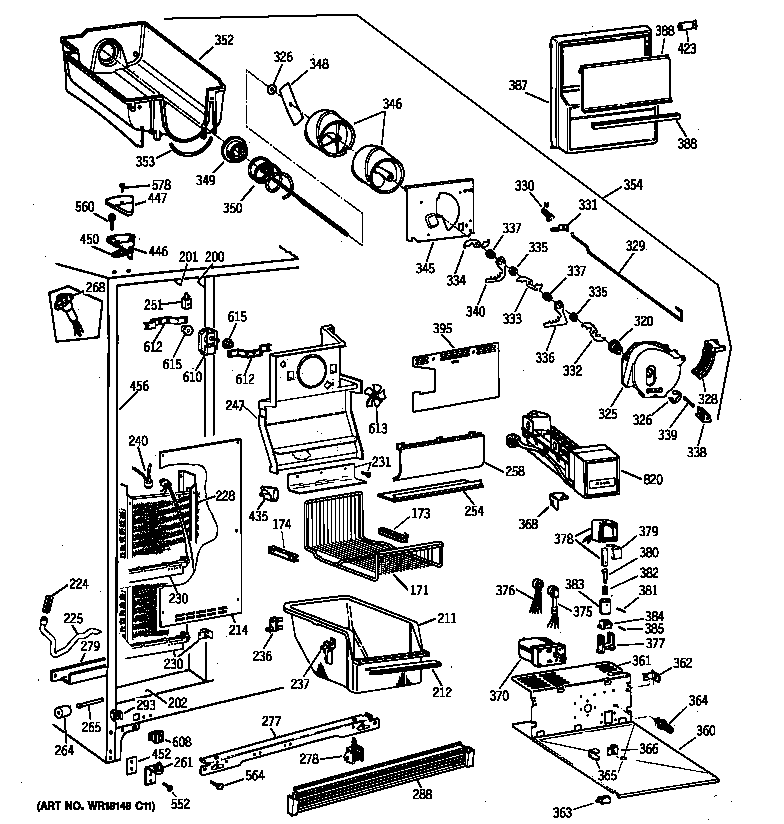 GE TFG25PRYABB freezer section diagram