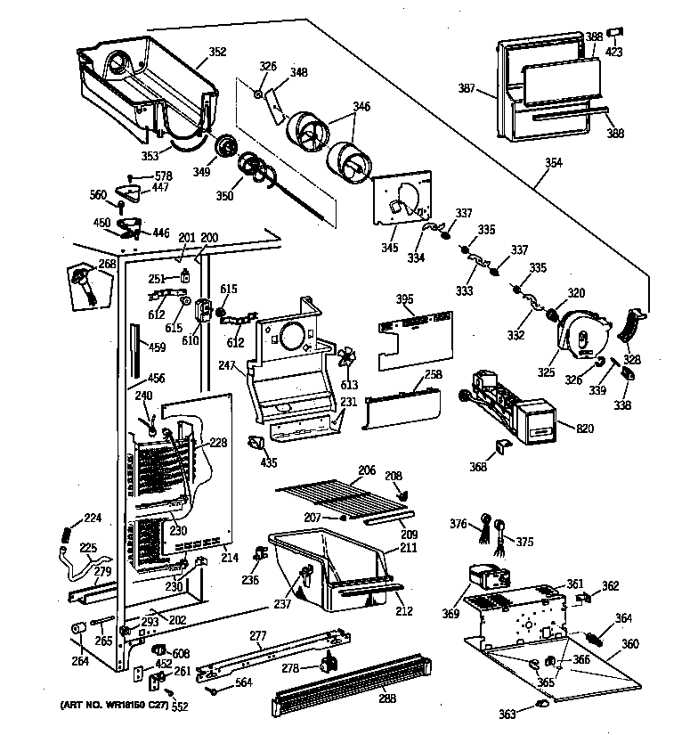 GE TFT25JWYAWW freezer section diagram